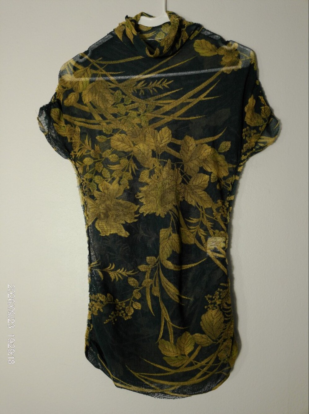MaxMara Black Sheer Floral Mesh with Gold Floral Print Top